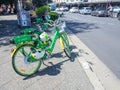 Lime-E electric bike sharing, To unlock, simply scan the QR code located on the handlebars or the seat panel using the Lime app. Royalty Free Stock Photo